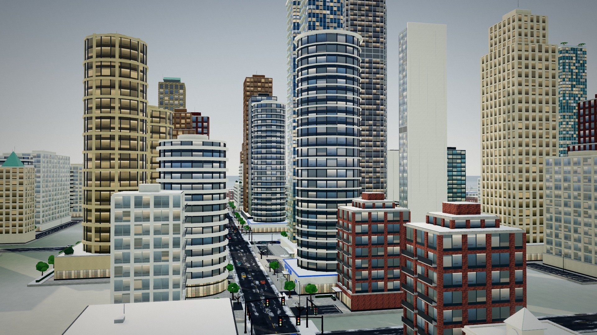 Downtown towers above busy streets
