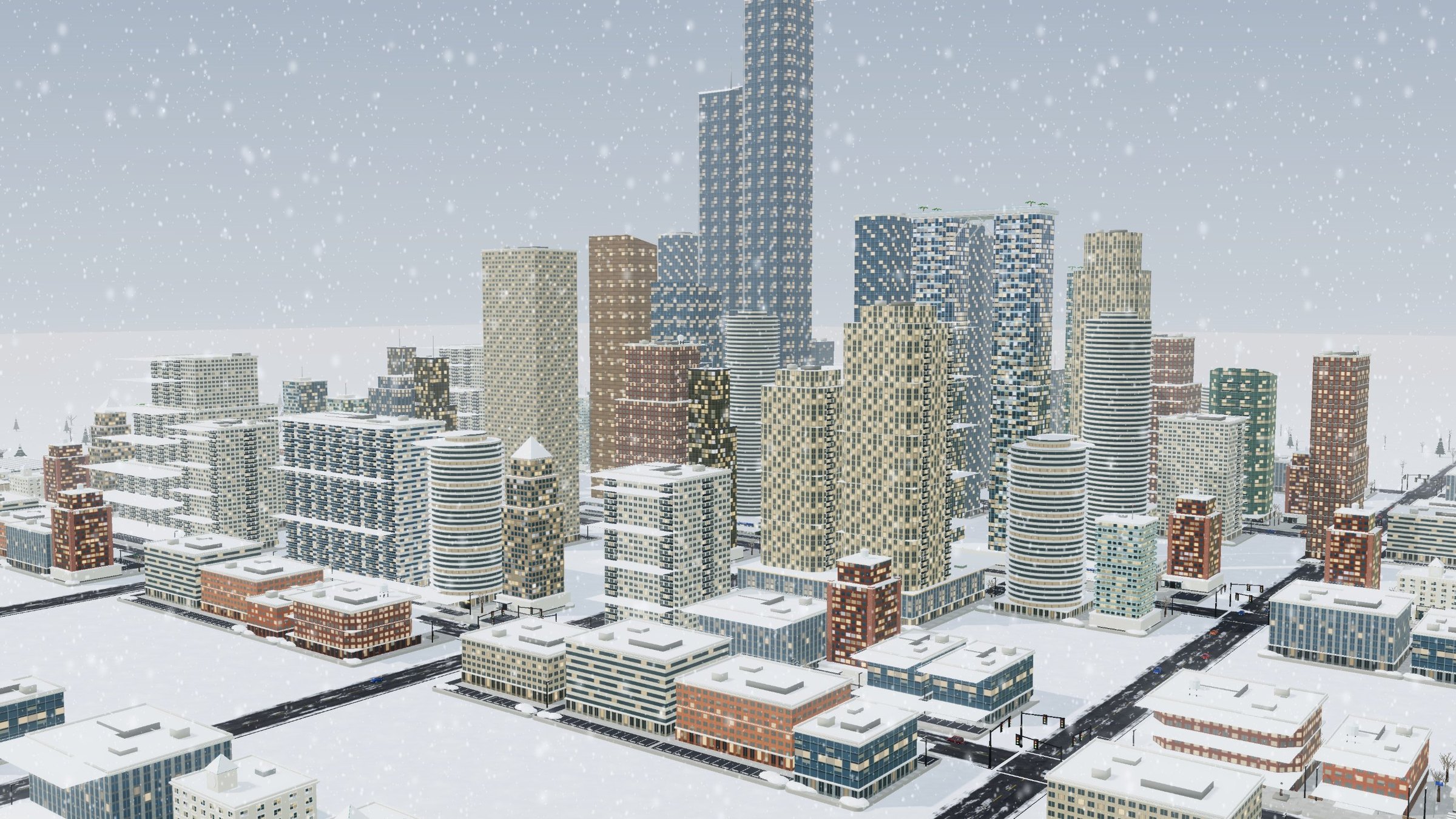 Downtown towers in a snowstorm